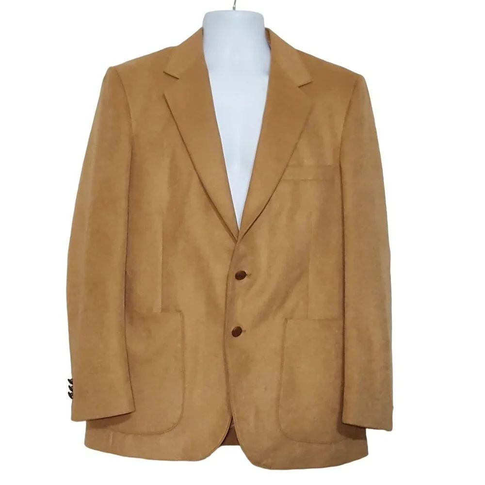 Farah WFF Designer Series Vintage Men's Ultrasuede Sport Coat Blazer Camel  40 R